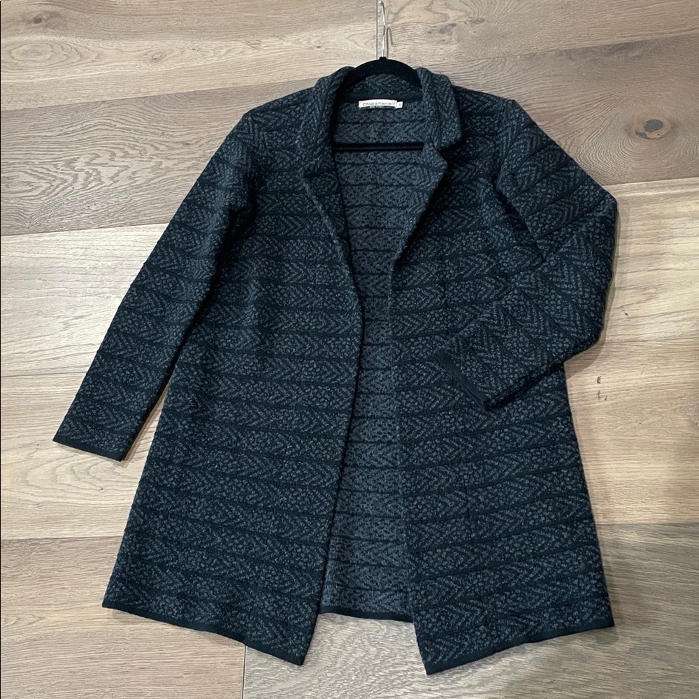 Chiaramente Made In Italy Cardigan Sweater Wool Blend Black & Gray Open Front S